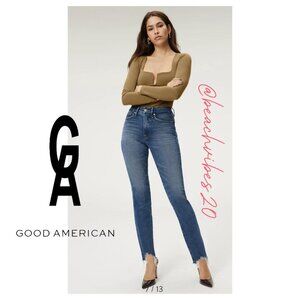*GOOD AMERICAN Good Legs High Waist Chew Hem Ankle Cigarette Jeans BLUE842 O-27